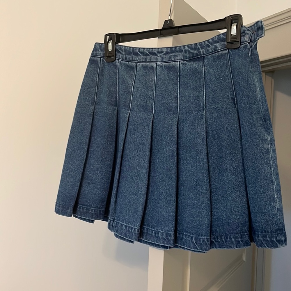Jean, pleated mini skirt